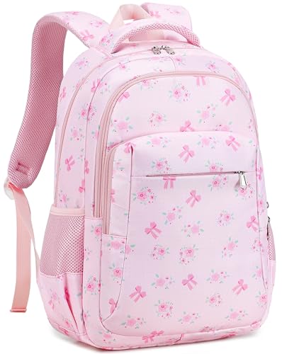 LEDAOU Girls Boys Backpack with Lunch Box, 3-Piece School Bookbag Set - color: Pink Bow With Small Flowers