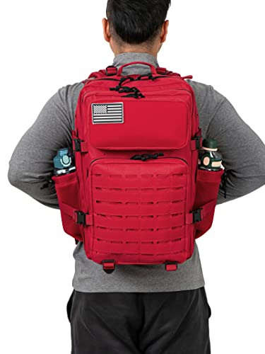 QT&QY 25L/45L Military Tactical Backpack For Men Molle Daypack 3 Day Bug Out Bag Hiking Rucksack With Bottle Holder - color: 45l 2.0 Red