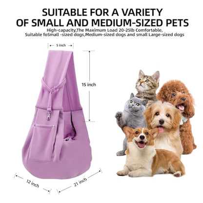 Dog Carrier Sling - Reversible Puppy Carrier Purse with Storage Pocket, Hand-Free Dog Sling Carrier for Carry Small Dogs and Cats, Travel Safety Harness, Dog and Cat Harness (Purple) - color: Purple