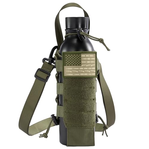 Tactical MOLLE Pouch Water Bottle Holder with Shoulder Strap Modular Bag for Outdoor Hiking Camping Hunting Fishing Airsoft - color: Army Green