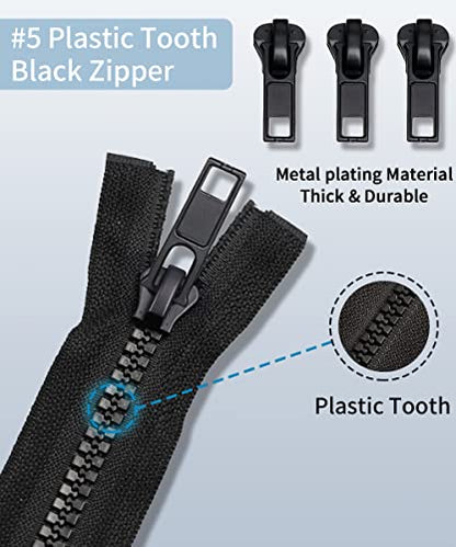 Zipper Repair Kit (52 Pcs), Universal #5 Zipper Replacement Slider Kit, Zipper Pull Replacement, Zippers Fix Repair Kit for Jackets, Coats, Boot, Backpack, Hoodie, Metal, Plastic & Nylon Coil Zippers