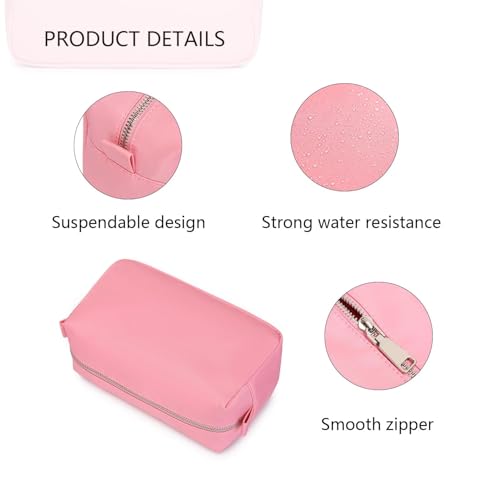 Organizer Bag Lightweight Cosmetic Bag with Ring Clasp Perfect Travel Makeup Bag for Women nylon Stand Up Design (Pink/Nylon) - color: Pink/Nylon