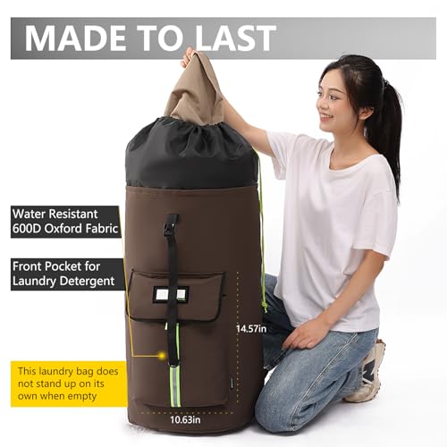 laundry bag backpack,extra-large heavy duty laundry bags,laundry backpack for college students,drawstring closure (Brown) - color: Brown