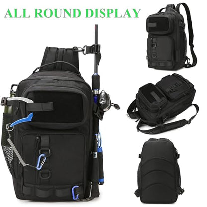 Fishing Backpack - Tackle Sling Bag- Fishing Gear Bags with Rod Holder and Fish Plier (Tan) - color: Tan