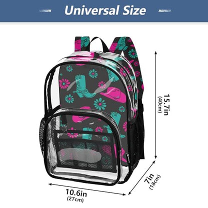 Western Cowgirl Flowers Clear Backpack PVC Transparent School Backpack Lightweight Student Book Bags Capacity Clear Bag - color: Magnet Black