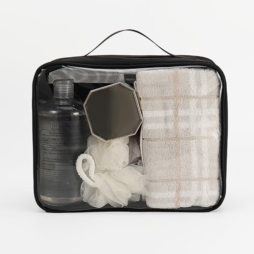 TSA Approved Toiletry Bag, Clear Makeup Bags with Multi Layer Mesh Pockets, Portable Large Capacity PVC Cosmetic Bags with Zipper for Travel Essentials - size: L