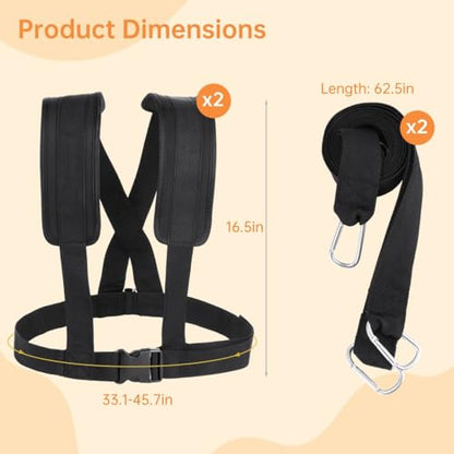 Tire Dragging Harness with Adjustable Padded Straps, 2 Pack Training Kits for Sprint, Football, and Speed Resistance Workouts
