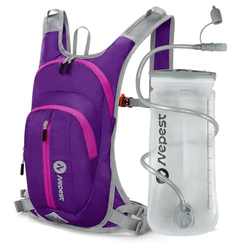 Nepest Hydration Pack Backpack for Women & Men, Lightweight Water Backpack with 2L Water Bladder for Hiking Cycling Running Biking - color: Purple