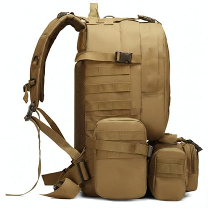 Military Tactical Backpack for Men 60L Waterproof Bug Out Bag Survival Rucksack Go Bag Emergency Molle System Army 3 Day Assault Pack for Hiking Hunting Camping Tan - color: Tan