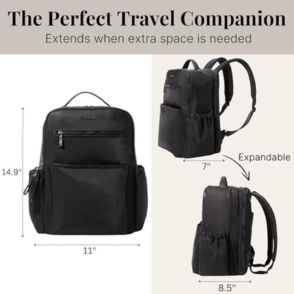 Baggallini Tribeca Expandable Laptop Backpack - 15"x11" Lightweight RFID Computer Bag for Work & Travel with Luggage Sleeve - color: Black Twill