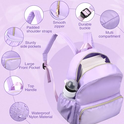1 Piece Nylon Backpack Kids School Backpack for Toddler Girls Boys Plain Waterproof Preppy Bookbags Travel for Student (Purple) - color: Purple