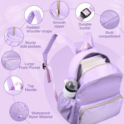 1 Piece Nylon Backpack Kids School Backpack for Toddler Girls Boys Plain Waterproof Preppy Bookbags Travel for Student (Purple) - color: Purple