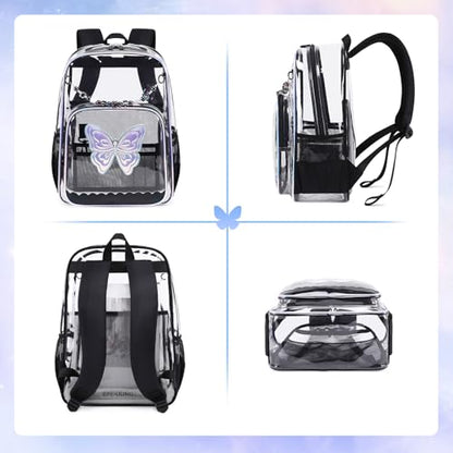 MUSEVOS Clear Backpack, Heavy Duty Clear Bookbag for School PVC Transparent Backpack for Kids Girls Women, Black Butterfly - color: Black