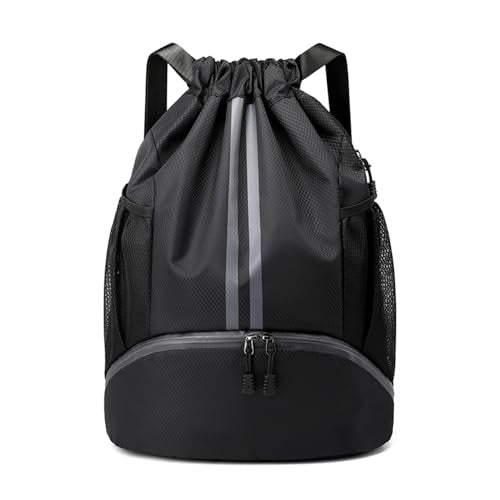 JELUTAR Drawstring Backpack Gym Bag with Shoes Compartment for Soccer, Basketball, Swim, Water-Resistant String Backpack Beach Cinch for Women Men - color: Black, size: Large