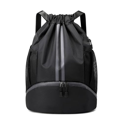 JELUTAR Drawstring Backpack Gym Bag with Shoes Compartment, Black - color: Black, size: Large
