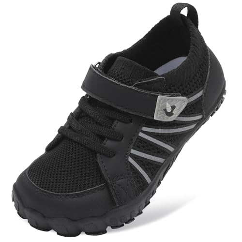 LeIsfIt Kids Shoes Girls Boys Wide Barefoot Shoes Big Kids Breathable Anti-Slip Hiking Sneakers for Walking Climbing Training Outdoor Activities - color: Black, size: 4 Big Kid