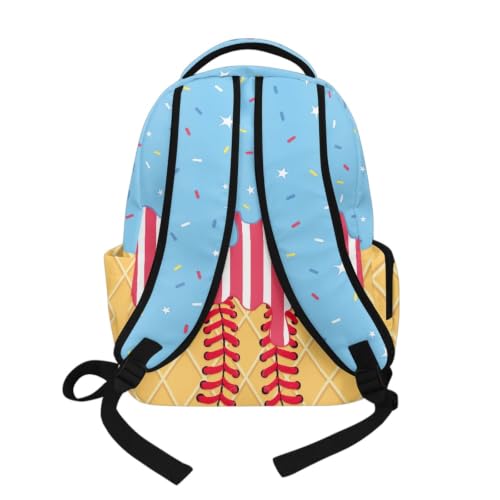 Suobstales Baseball Ice Cream Star Drip Print Backpack for Kids Girls Boys, Large Capacity School Backpack Bookbag Lightweight Casual Daypack with Adjustable Shoulder Strap for Travel Hiking School - color: Baseball Ice Cream Star Drip