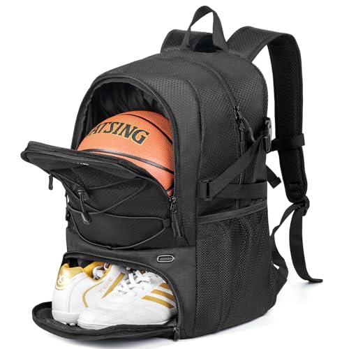 GRANDUP Basketball backpack with ball and shoes compartment Fit Volleyball, soccer, Swim, Gym, Travel, and School, large capacity sports training equipment bags - color: Balck Honeycomb