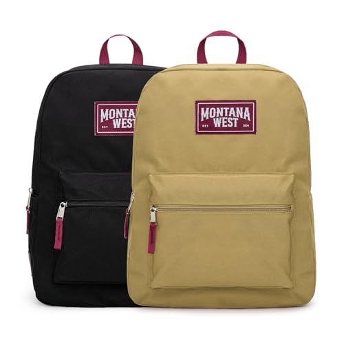 Montana West Backpack for Women Men 2 PCS Lightweight College Bookbags Casual Daypack Backpacks for Commute & Travel - color: Black & Khaki
