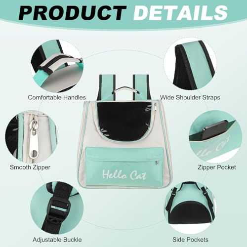 Cat Backpack Carrier, Large Space & Breathable, Ventilated Mesh Design Pet Backpack for Cats or Small Dogs, Intended for Hiking/Camping/Traveling (Green, 14.6"x9.8"x13.4") - color: Green