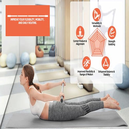 Ymiko Yoga Bar, Multifunctional Stretching Stick with 4 Steel Bars and Non Slip Handles for Shoulder Mobility, Flexibility and Balance Training in Yoga and Fitness