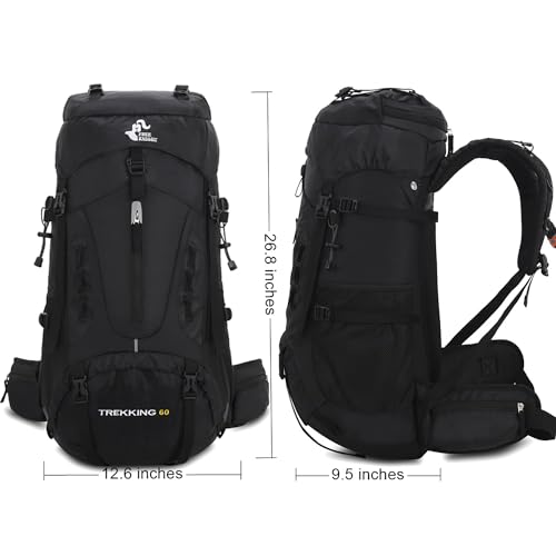 Bseash 60L Hiking Camping Backpack with Rain Cover, Waterproof Large Capacity Outdoor Sport Travel Daypack Climbing Touring (Black) - color: Black