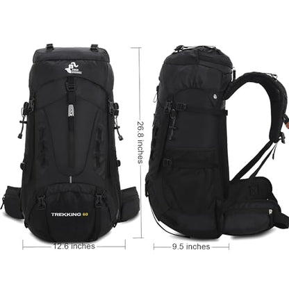 Bseash 60L Hiking Camping Backpack with Rain Cover, Waterproof Large Capacity Outdoor Sport Travel Daypack Climbing Touring (Black) - color: Black