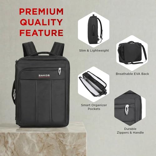 SAKOS Flash 3 in 1 Laptop Bag, 15.6 Inch Convertible Messenger, Shoulder Bag & Backpack, Water Repellent Travel Bag, Professional Work Bag for Men & Women, Briefcase with Laptop Compartment - Black - color: 5. Flash - Black