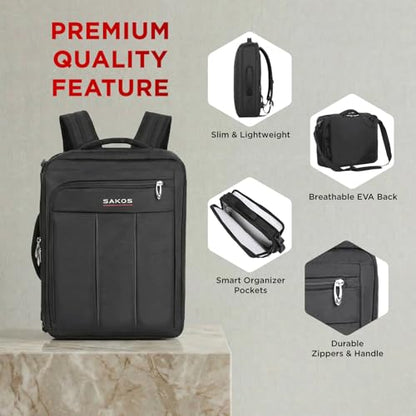 SAKOS Flash 3 in 1 Laptop Bag, 15.6 Inch Convertible Messenger, Shoulder Bag & Backpack, Water Repellent Travel Bag, Professional Work Bag for Men & Women, Briefcase with Laptop Compartment - Black - color: 5. Flash - Black