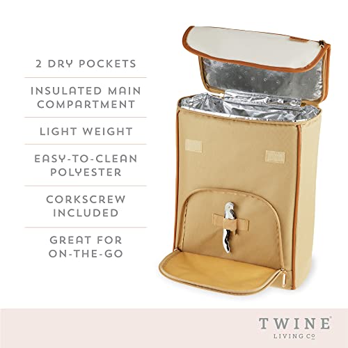 Twine Insulated Cooler Backpack, Wine Tote, Insulated Liner, Shoulder Straps, 2 Front Pockets, Includes Corkscrew, Beige, Set of 1 - style: Wine Cooler Backpack