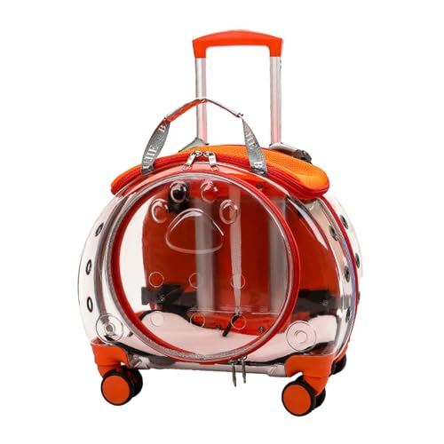 Cat Carrier with Wheels,Transparent Bubble Cat Carrier Pet Trolley Case Pet Backpack for Kitty Small Dog[Clear Ventilation Holes Silent Wheels] Pet Carrier for Hiking Travel Fast Arroval from USA Ora - color: Orange