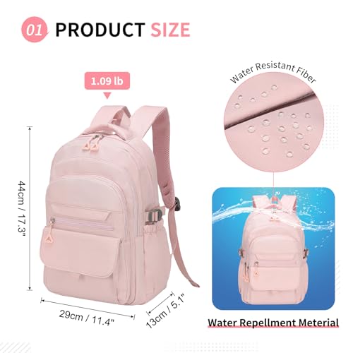 Aesthetic Daypack Backpack, Water-Resistant 15.6" Laptop Backpack for Women and Men, Featuring Touch-Fastener and Anti-Theft Pockets (Pink) - color: Pink