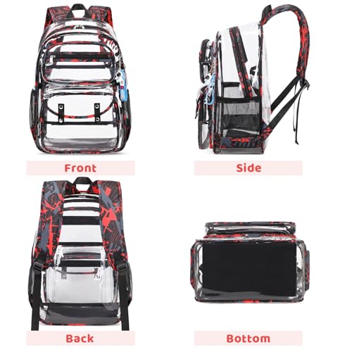 ACESAK Clear Backpack for Boys - 3 Pcs Clear Backpack Heavy Duty with Lunch Bag - See Through Bookbag Stadium Approved for Kids Middle High College School Sport Travel (Red) - color: Red