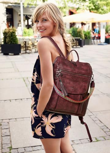 Shrrie Laptop Backpack for Women 15.6 inch,Travel Leather Backpack Purse Nurse Teacher Carry on Backpack Computer Bag,Professional Water-Resistant College Business Work Casual Daypack,Two-tone Maroon - color: Two-tone Maroon