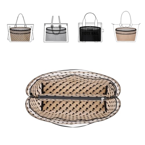ZTUJO Purse Organizer Insert For Handbags,Mesh Bag Organizer Insert With Zipper Bag Tote Shaper Fit Speedy Neverful PM MM le Pliage,Light Weight (Brown polka dots Beige, Large) - color: Brown polka dots Beige, size: Large