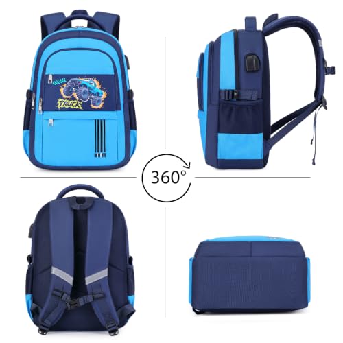 ACESAK Boys Backpack - 3PCS Cool Luminous Backpack for Boys School Backpacks for Kids Kindergarten Elementary Preschool Middle School Bags with Lunch Box Pencil Case Set (Off-road Vehicle) - color: Blue Vehicle