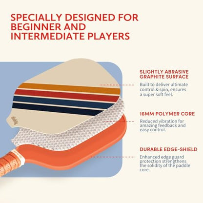 Pickleball Paddles Set of 2/4- USAPA Approved Graphite/Fiberglass Pickleball Racket, 2 Pickleball Rackets, 4 Balls and 1 Portable Carry Bag, Aesthetic Pickle Ball Set for Men Women Beginners - color: 4 Retro Twill | Warm Orange | Graphite