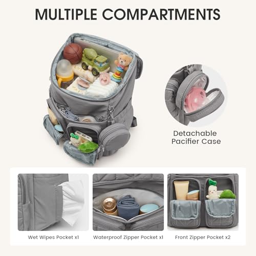 G4Free Diaper Bag Backpack for Moms Dads Travel Baby Bag with Pacifier Case & Insulated Pockets,Grey - color: Grey
