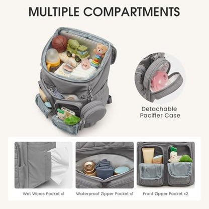 G4Free Diaper Bag Backpack for Moms Dads Travel Baby Bag with Pacifier Case & Insulated Pockets,Grey - color: Grey