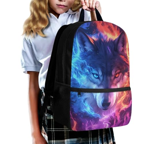 Wolf Backpack for School 3 PCS Kids Boys School Backpacks Set with Insulated Lunch Bag and Pen Bag Pencil Case Casual Daypack Book Organizers Backpack - color: Wolf Cool