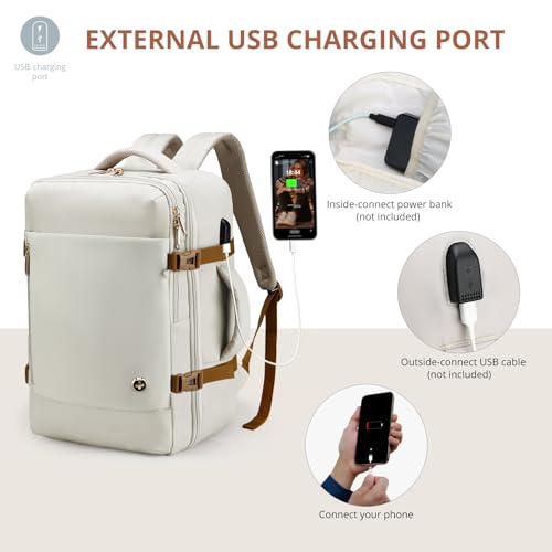 Swissdigital Design Travel Laptop Backpack for Women, 36L Carry On Backpack with USB Charging Port, RFID Protection & Wet-Dry Separation, TSA Friendly Fits 16 Inch Laptop, Beige Brown | SD1749-07 - color: Beige Brown