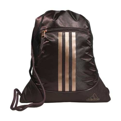 adidas Alliance Sackpack – Drawstring Backpack for Sports, Small Gym Bag, Shadow Brown/Rose Gold/2, OSFA - color: Shadow Brown/Rose Gold/2