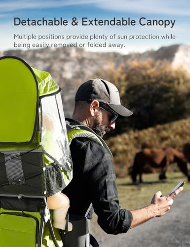 besrey Baby Backpack Carrier, Toddler Hiking Backpack with Safety 3-Height Seat, Adjustable Straps&Waist Belt, Foldable Frame Lightweight Large Capacity Child Carrier for Hiking (Green) - color: Green