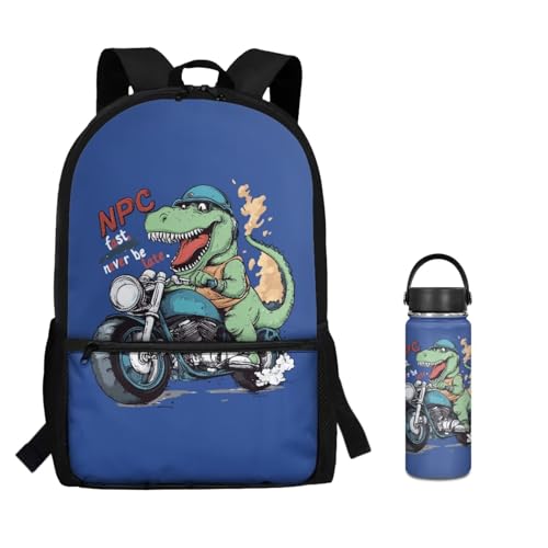 ZOUTAIRONG Casual Backpack for School and Small Thermos School Bags for Girls 7-10/10-12/12-16, Cartoon Dinosaur Design Casual Book Bag with 2 Side Pockets - color: Cartoon Dinosaur