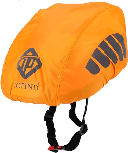 TOPIND Bike Helmet Cover High Visibility Waterproof Cycling Helmet Rain Cover with Reflective Strip Dustproof Breathable Mountain Road Bicycle Helmet Snow Cover Ride Gear - color: Orange, size: Large