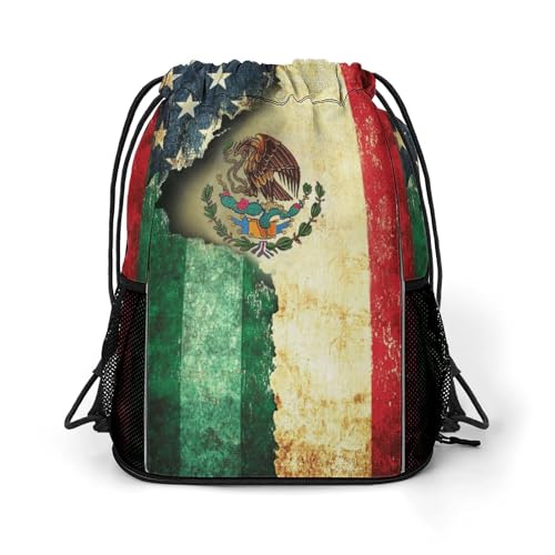 Flag Mexican Drawstring Backpack Gym Bag With Shoe Compartment String Bag Sport Beach Swimming Sackpack For Women Men - color: Flag Mexican