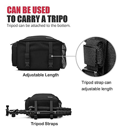 Cwatcun Sling Camera Bag, Camera Shoulder Crossbody Backpack, DSLR/SLR/Mirrorless Camera Case, Shockproof Photography Camera Chest Bag with Tripod Holder, Compatible with Canon/Nikon/Sony/Fuji - color: 1.0 Black