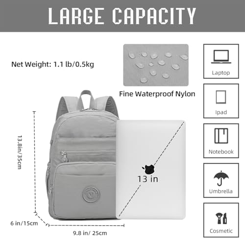 Hiking Waterproof 13" Laptop Backpack Purse for Women and Men,Travel Backpack - color: Light Grey