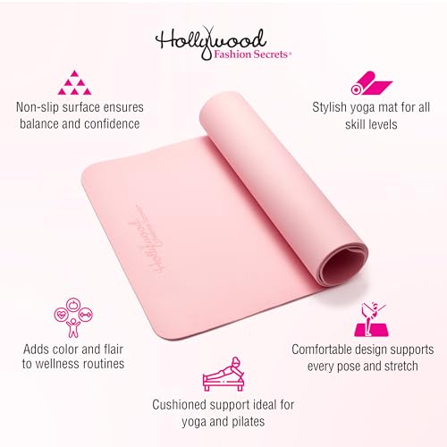 Hollywood Fashion Secrets Pink Yoga Mat Non Slip – Lightweight, Cushioned Exercise Mat for Home, Gym, Pilates, and Workout