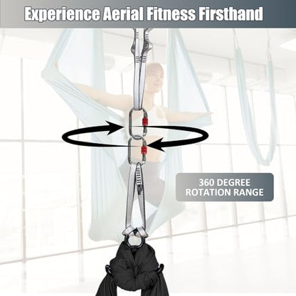 Aerial Silks Kit & Aerial Yoga Hammock - 11Yd Premium Fabric with Hardware - Easy Setup for Flying Yoga, Aerial Swing & Fitness - Supports Up to 14ft Rigging - color: Black